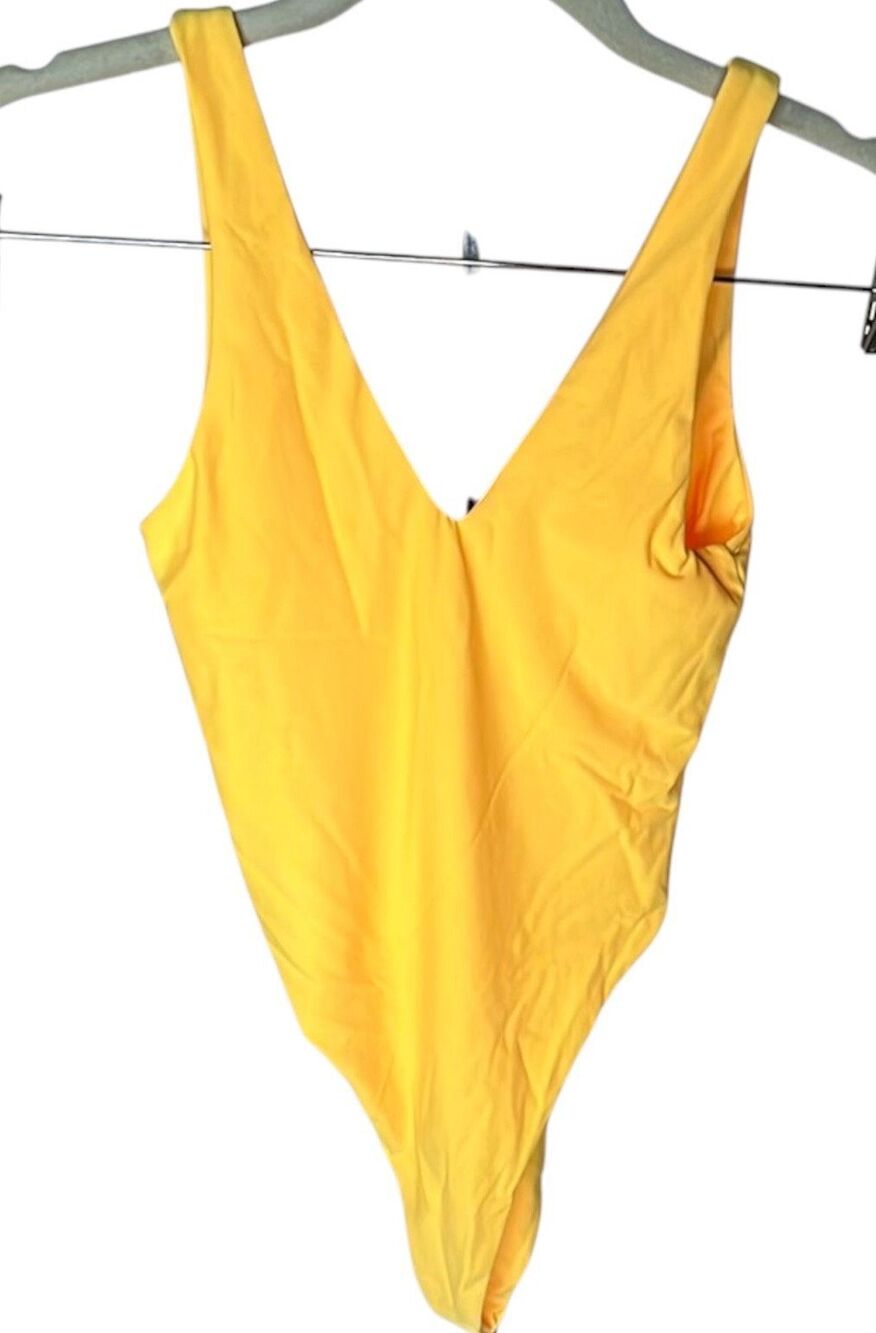 Hot & Delicious Low Back One Piece Swimsuit Yellow Size Small Nwt